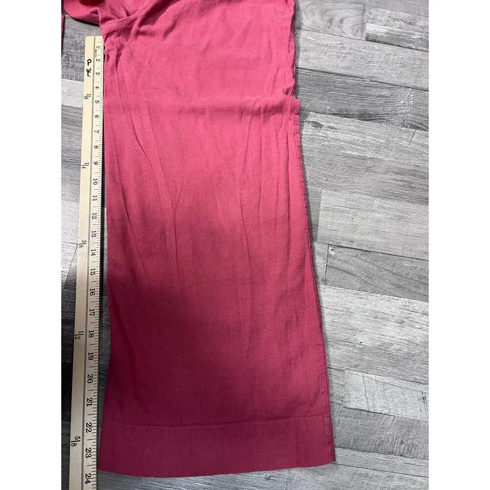 Abercrombie & Fitch Linen Blend 2PC Set Crop TieTop Wide Leg Pants Women XS Pink